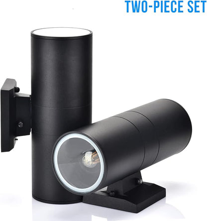 wowlite Dusk to Dawn Outdoor Light Fixture, Up and Down Lights Outdoor Lights for House, Waterproof Modern Cylinder Black Exterior Lighting Fixtures for Front Door Garage ETL Listed, 2 Pack
