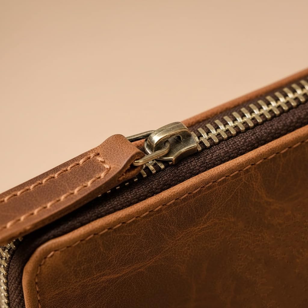 TORAKIP Small Leather Wallet with Zipper – Compact Genuine Leather Coin Pouch for Men & Women, Slim Minimalist Zip Wallet for Cash & Cards, Handmade Pocket Wallet, Warm Brown
