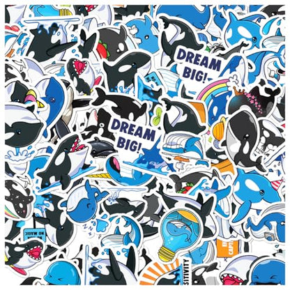 Cartoon Killer Whale Orca Stickers 50pcs Vinyl Pack for Kids Teens Ocean Lovers DIY Crafts Laptop Water Bottle Skateboard Motorcycle Bottles Bedroom Wall