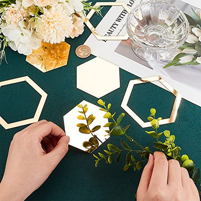 OLYCRAFT 24Pcs Hexagon Mirror Wall Stickers Removable Self-Adhesive Mirror Tile Acrylic Wall Decals Acrylic Mirrors Tiles Gold Decal for DIY Craft Home Decorations - 4x3.4 Inch