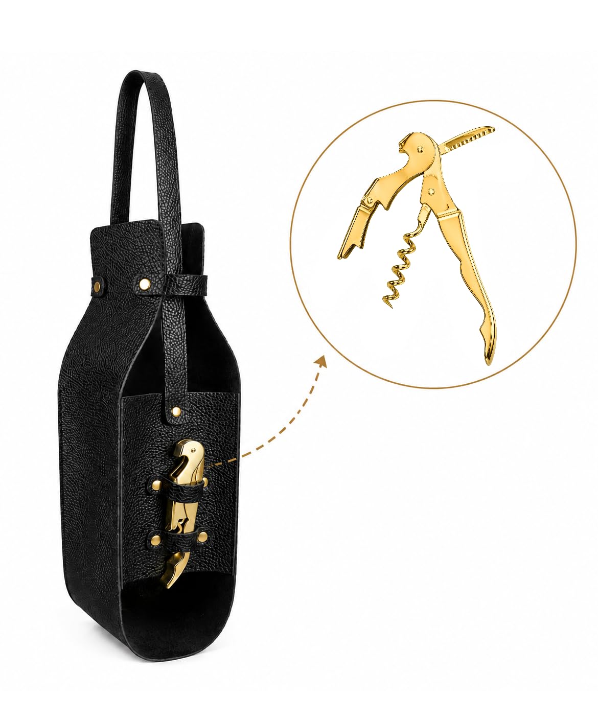 Wine Gift Bag with Wine Opener - Vegan PU Leather Single Bottle Luxury Wine Bag with Corkscrew - Elegant Wine Carrier for Travel, Picnic, Birthday, Housewarmings, Anniversaries Wedding Gifts