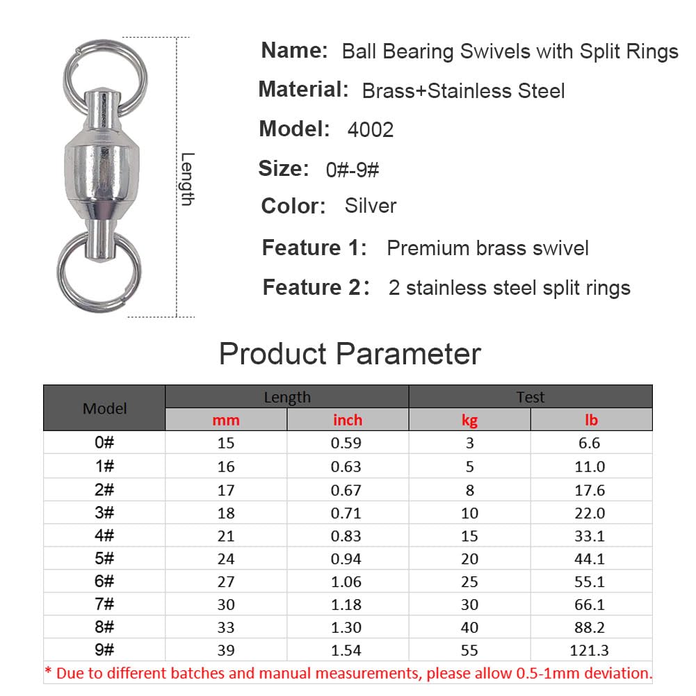 unclesportinfof 50pcs Ball Bearing Swivel Fishing Stainless Split Ring Fish Hooks Connectors for Saltwater 22LB (3#-0.79"/22LB- 50PCS)