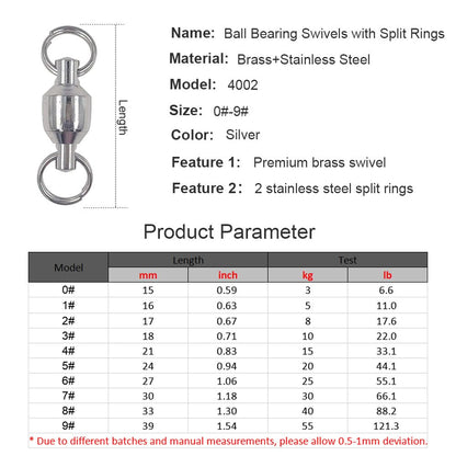 unclesportinfof 50pcs Ball Bearing Swivel Fishing Stainless Split Ring Fish Hooks Connectors for Saltwater 22LB (3#-0.79"/22LB- 50PCS)