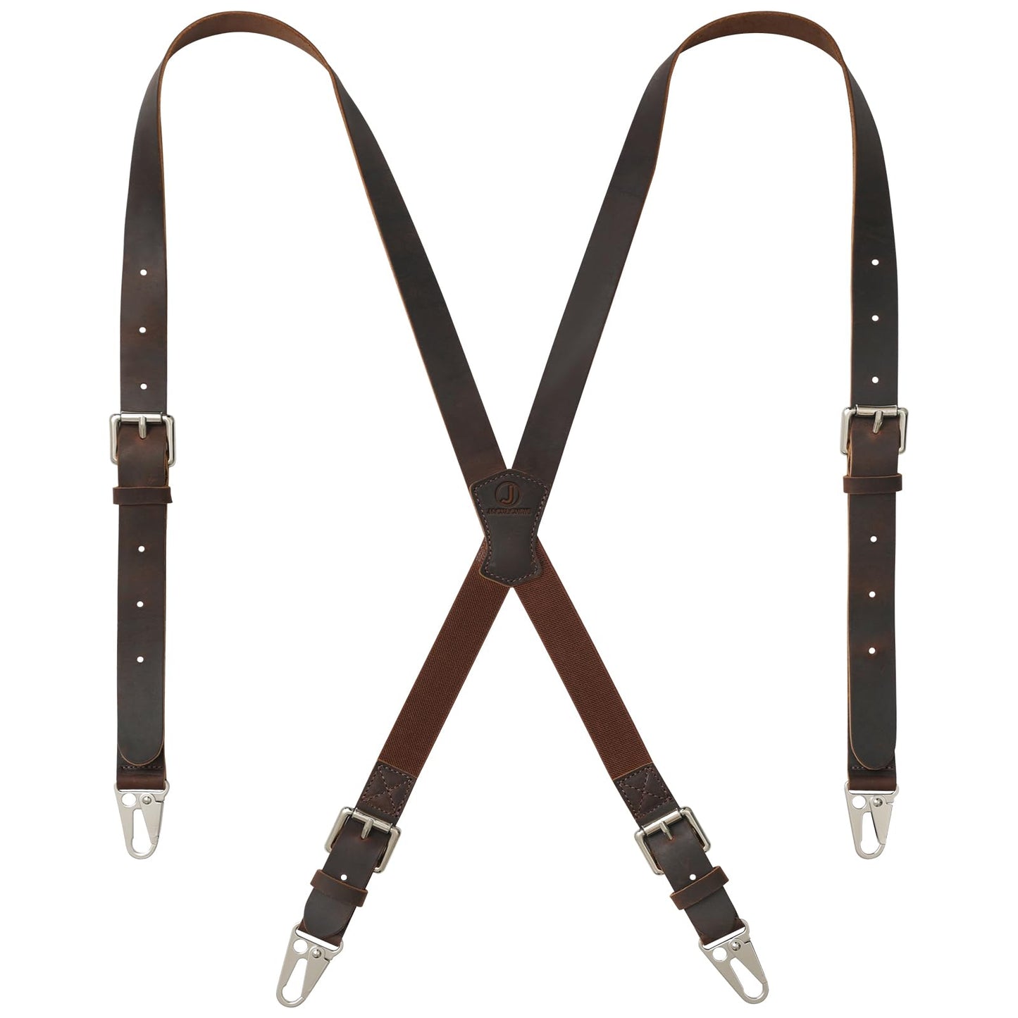 Jack&Chris Genuine Leather X-Shaped Suspenders for Men, Solid 1 Inch Wide Adjustable Heavy Duty Suspenders with Sturdy Clips, Men Accessories For Jeans, Red Brown