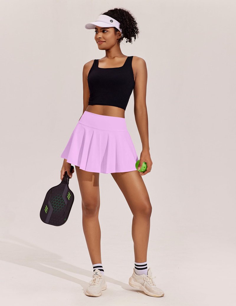 PINSPARK Golf Skirts for Women Pleated Tennis Skirt with Pockets Stretchy Athletic Skort Moisture Wicking Workout Skirt, Light Pink XS