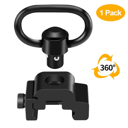 LONSEL 360° Rotation Picatinny 2 Point and Traditional Sling Swivel Mounts Picatinny Rail Mount with 1.25" Push Button QD Sling Swivels - Black (1 Pack)