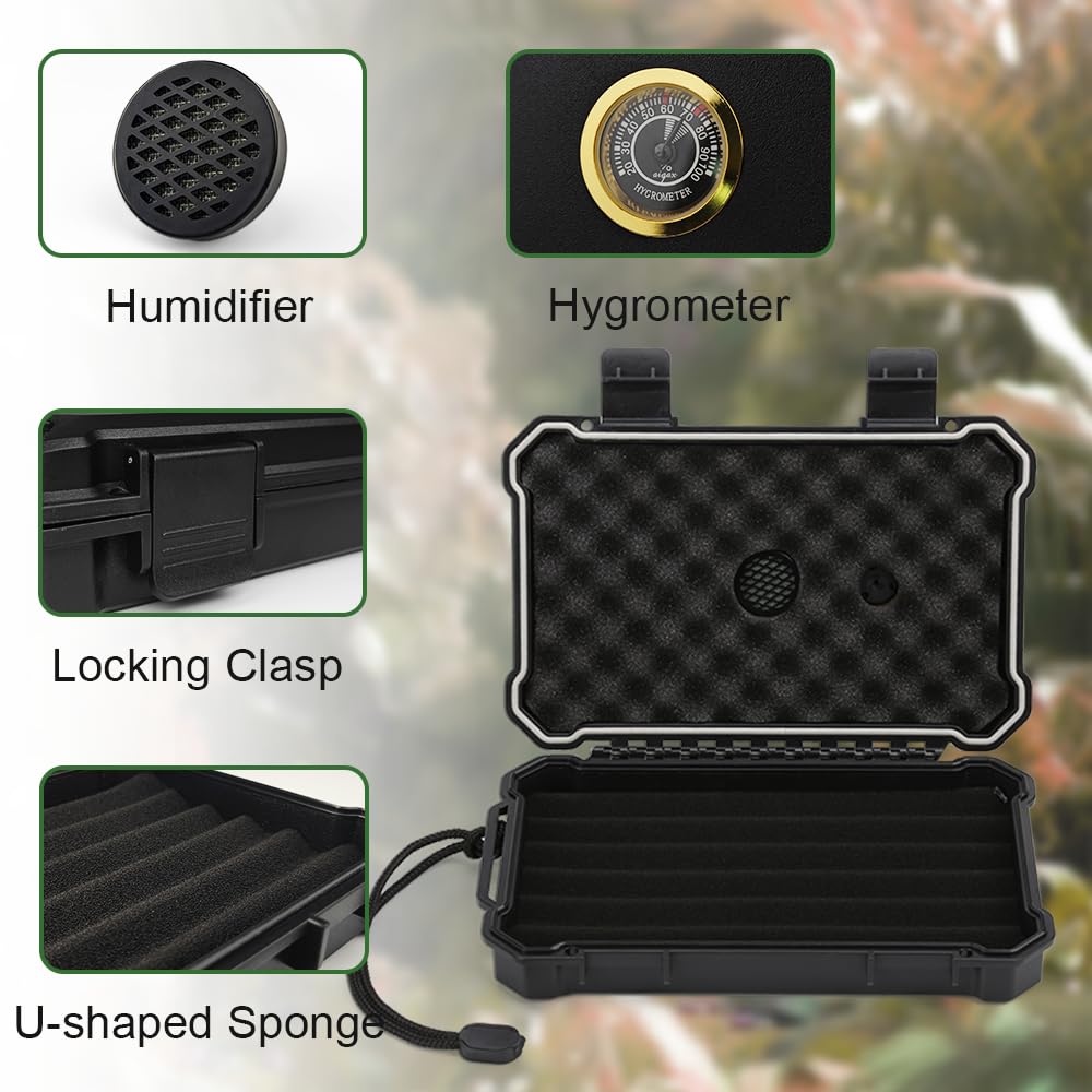 Bald Eagle Cigar Humidor Box, Travel Humidor with Humidifier Hygrometer, Portable Case for 5 Cigars, Waterproof | Crushproof | Airtight