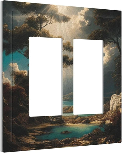 Decorative Art Light Switch Covers Sunburst Over the Wilderness 2 Gang Dual Rocker Outlet Switch plate Faceplate GFCI for Home Decor