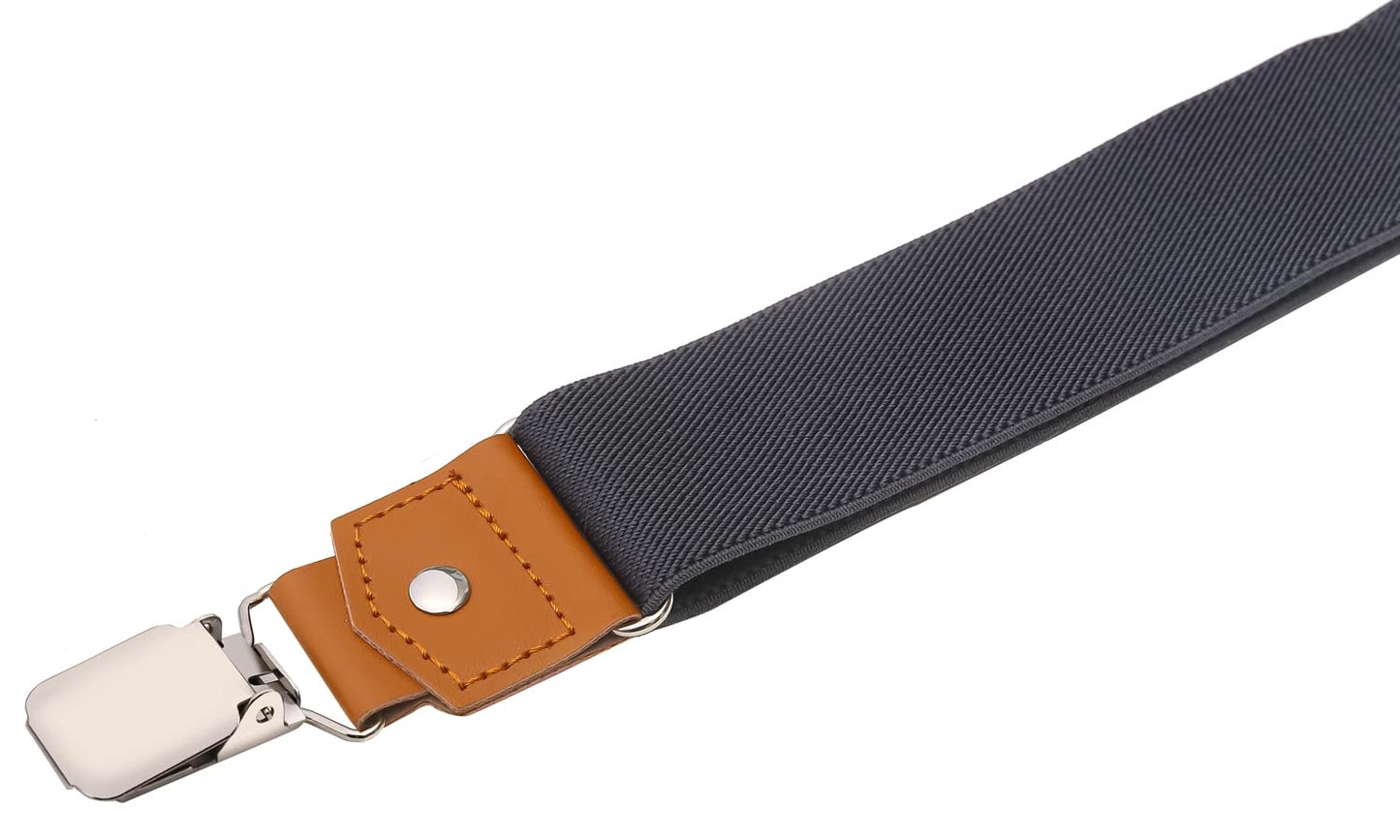 Mcvotcot Suspenders for Men Y Back Adjustable Elastic with Strong Clips 47 Inches Charcoal