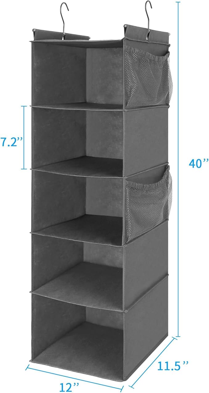 MAX Houser 5 Shelf Hanging Closet Organizer, Space Saver, Cloth Hanging Shelves