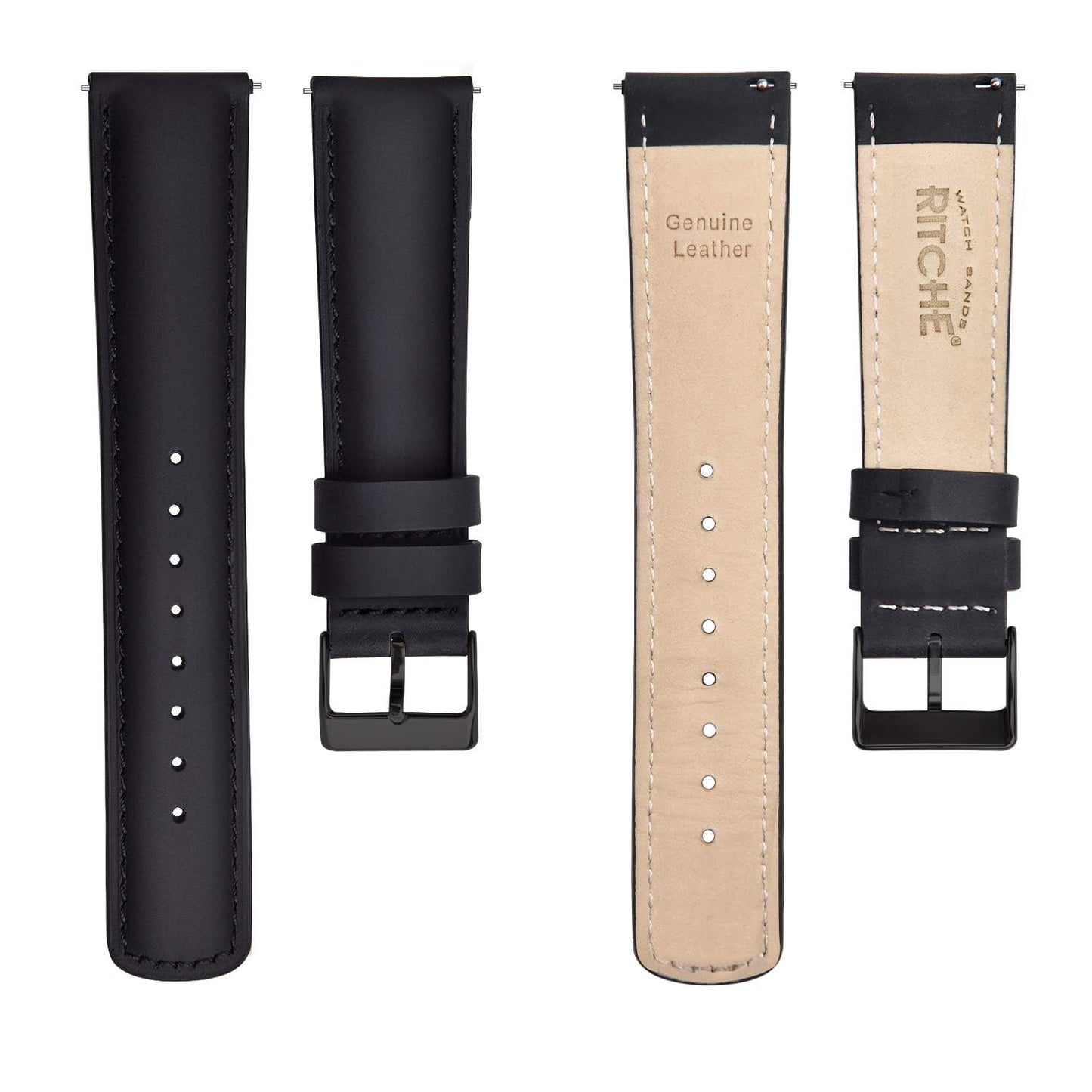 Ritche Genuine 24mm Leather Watch Band Compatible with Timex Expedition Fossil Seiko Classic Vintage Quick Realease Watch Bands for Men Women Black Watch Strap, White Elephant Gifts, Stocking Stuffers for Men, Father's Day gifts
