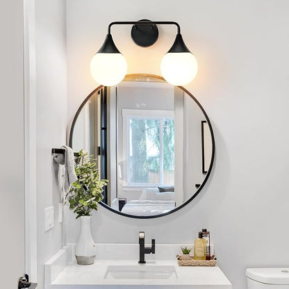 Bathroom Vanity Light Fixtures: 2 Lights Mid Century Farmhouse Bathroom Lighting Fixtures Over Mirror - Matte Black Wall Sconces with Frosted Globe Glass for Hallway Restroom