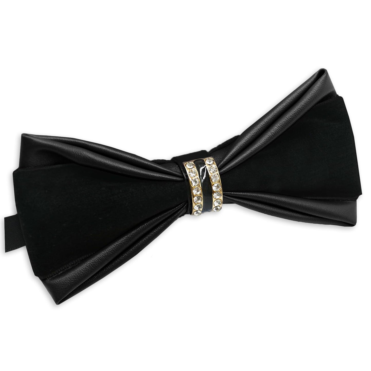 Rzmtaol PU Leather Bowties Men, Pre-tied Bow Ties for Men with Rhinestone Velvet Mens Bow Tie for Wedding Party Tuxedo Daily (Black)