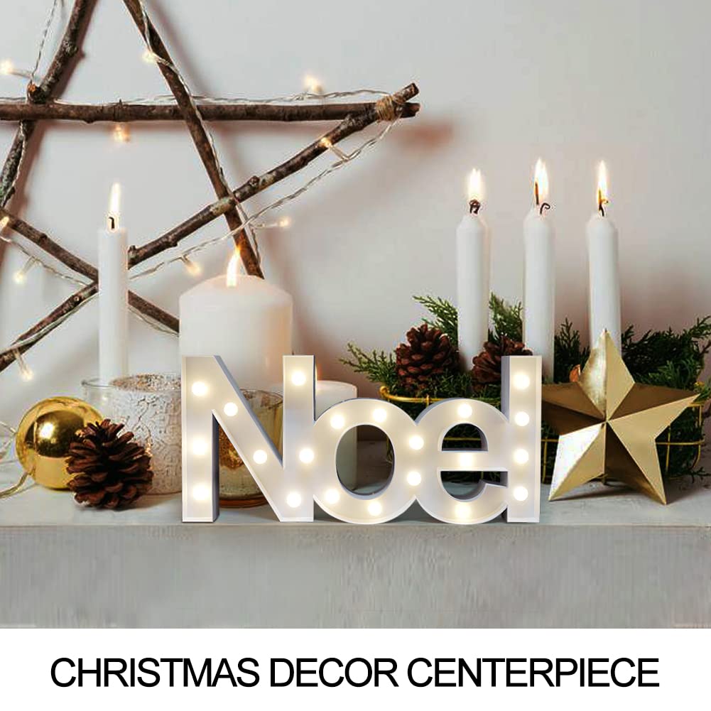 Bright Zeal 18" Large NOEL Sign Marquee Letters With Lights (White, 6hr Timer) - Christmas Wall Decor NOEL Letter Christmas Tabletop Decorations For Home - Light Up Tabletop Decorations
