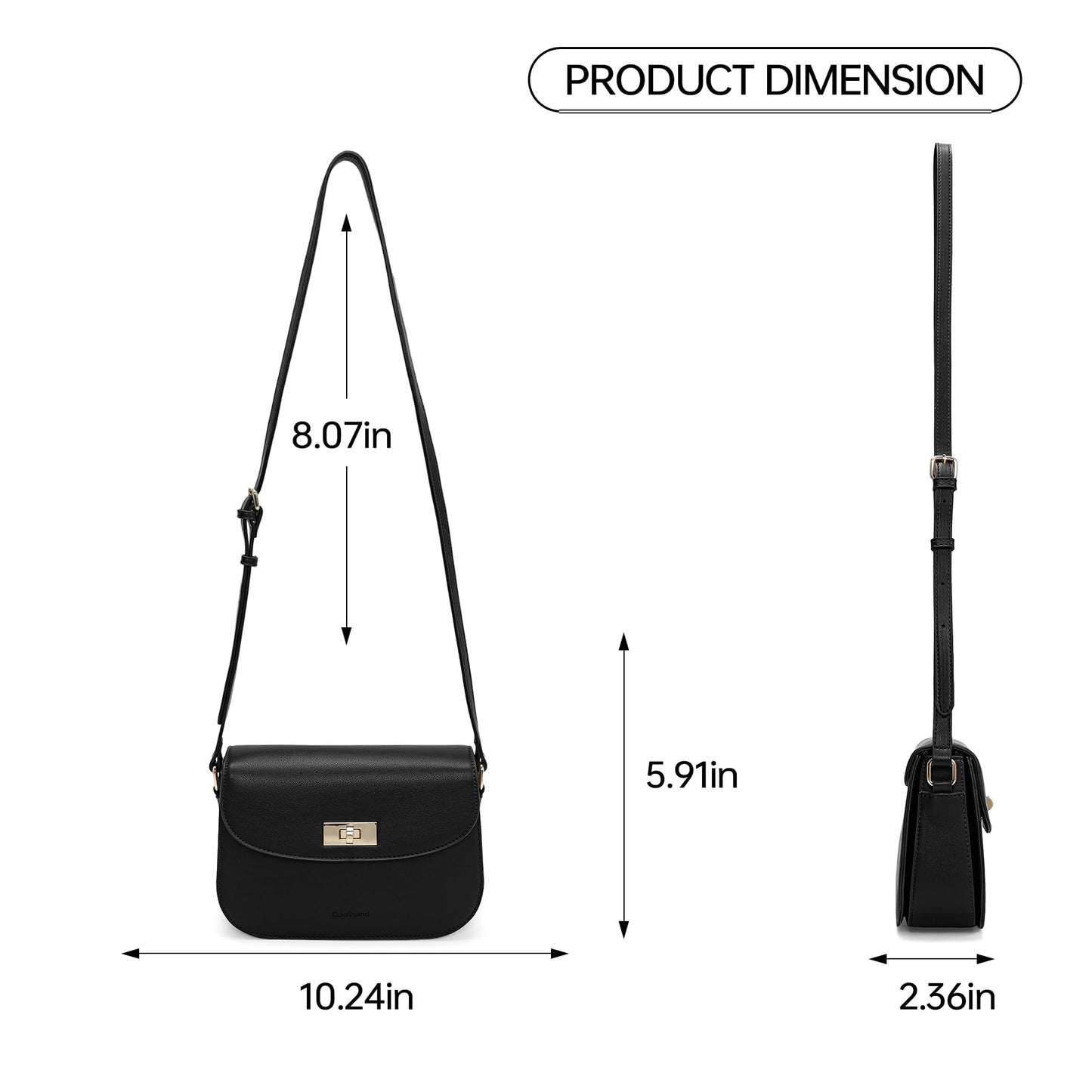 Goinsound Small Shoulder Bag for Women Vegan Leather Crossbody Bag Trendy Clutch Purse With Long Adjustable Strap, Black