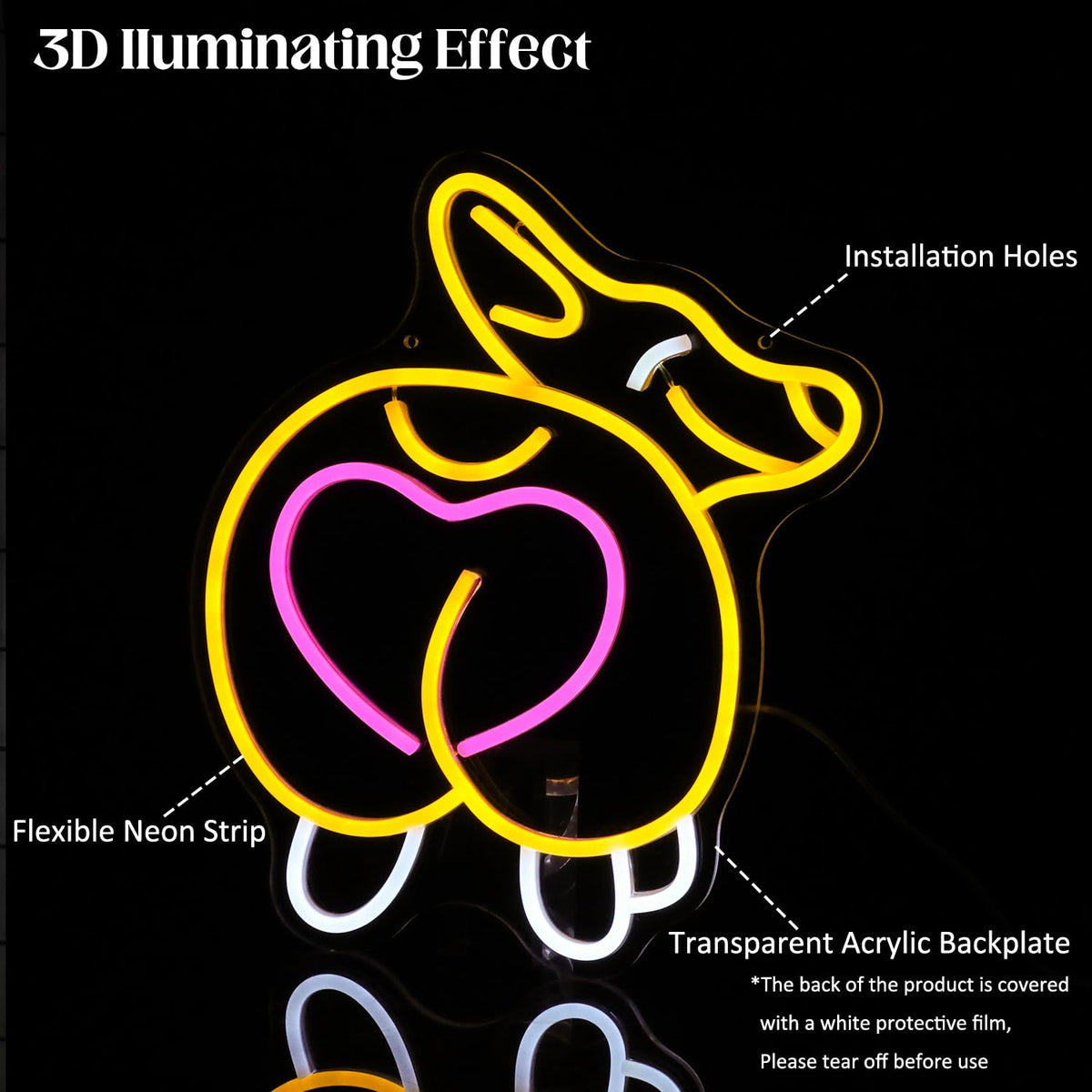 CKTBLEY Corgi Neon Sign, Acrylic, 14.9 x 12.9 inches, USB Powered, Modern Decorative Signage with Pink Heart for Home, Office Wall Decor, Pet Shop, Birthday Gifts