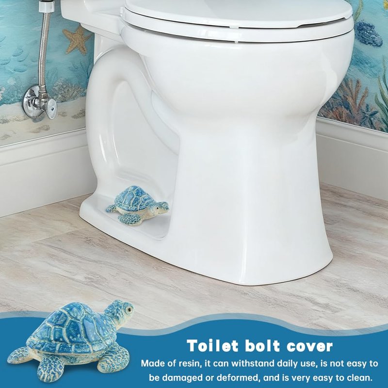 2Pcs Turtle Toilet Bolt Covers Decorative, Sea Turtle Ceramic Bolt Screw Covers, Bathroom Bowl Bol-t Decor, Toilet Knob Covers Easy Installation Bathroom Replacement Parts