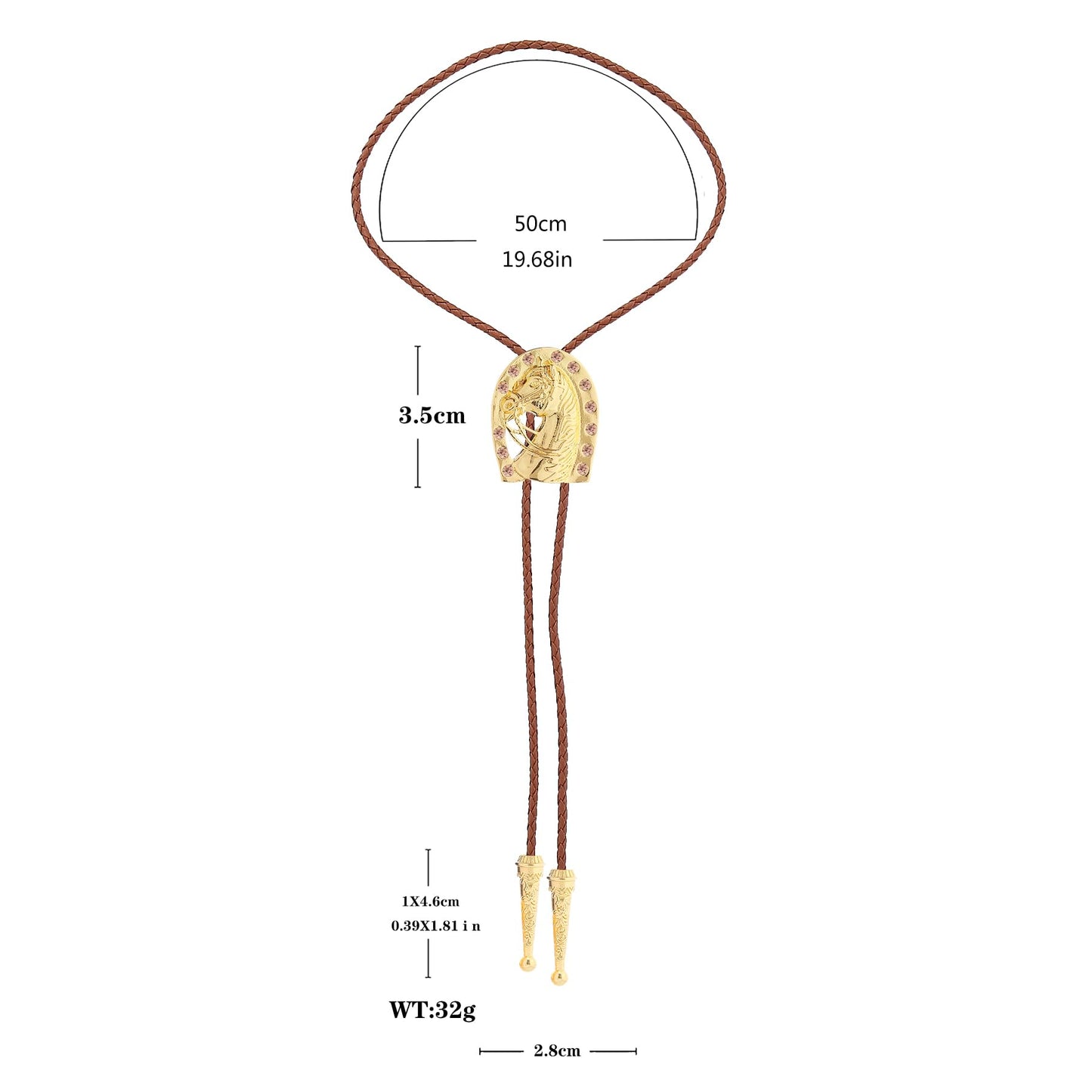 GelConnie Brown Rope Bolo Ties for Men Gold Western Cowboy Leather Necktie Women Horseshoe Bolo Tie with Brown Diamond