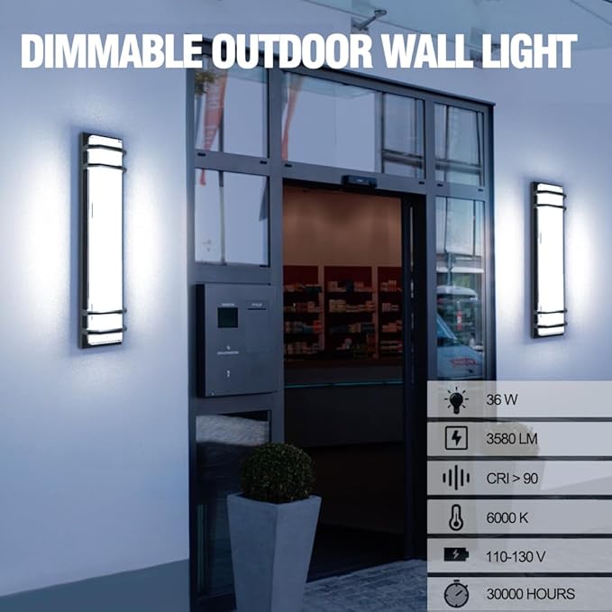 Sytmhoe Outdoor Wall Lights,36w Dimmable 6000K LED Modern Porch & Patio Wall Light Fixture, 23.6in Black Exterior Sconce Wall Mounted Lights Suitable for Garage Living Room Courtyard House(6000K)