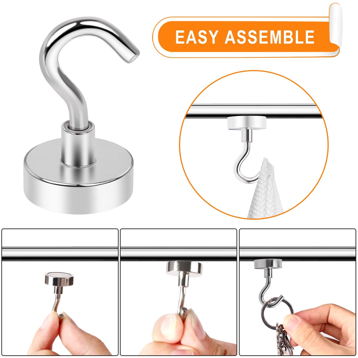 MIKEDE N52 Magnetic Hooks, Silver, 6 Pack