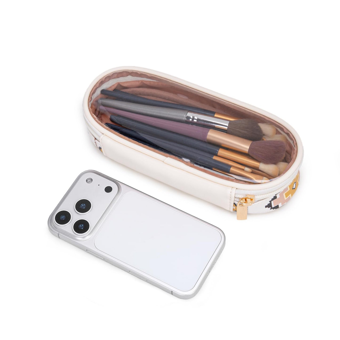 Montana West X Wrangler Travel Makeup Bag 2pcs Set Large Cosmetic Bag with Makeup Brush Holder Portable Make Up Organizer Cute Toiletry Bag with Divider and Handle for Women Aztec