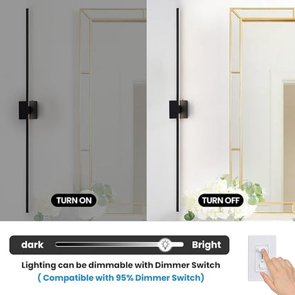 URSOLA Black Bathroom Light Fixtures, 48 inch Modern LED Vanity Lighting Over Mirror, 3CCT Dimmable Wall Sconces for Bedroom