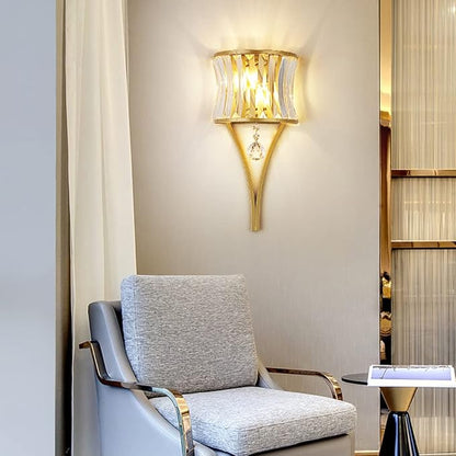 Modern Crystal Wall Light Gold Crystal Wall Sconces Light Mid-Century Vanity Light Indoor Elegant Glass Wall Lighting Fixtures for Bedroom Living Room Hallway Entryway