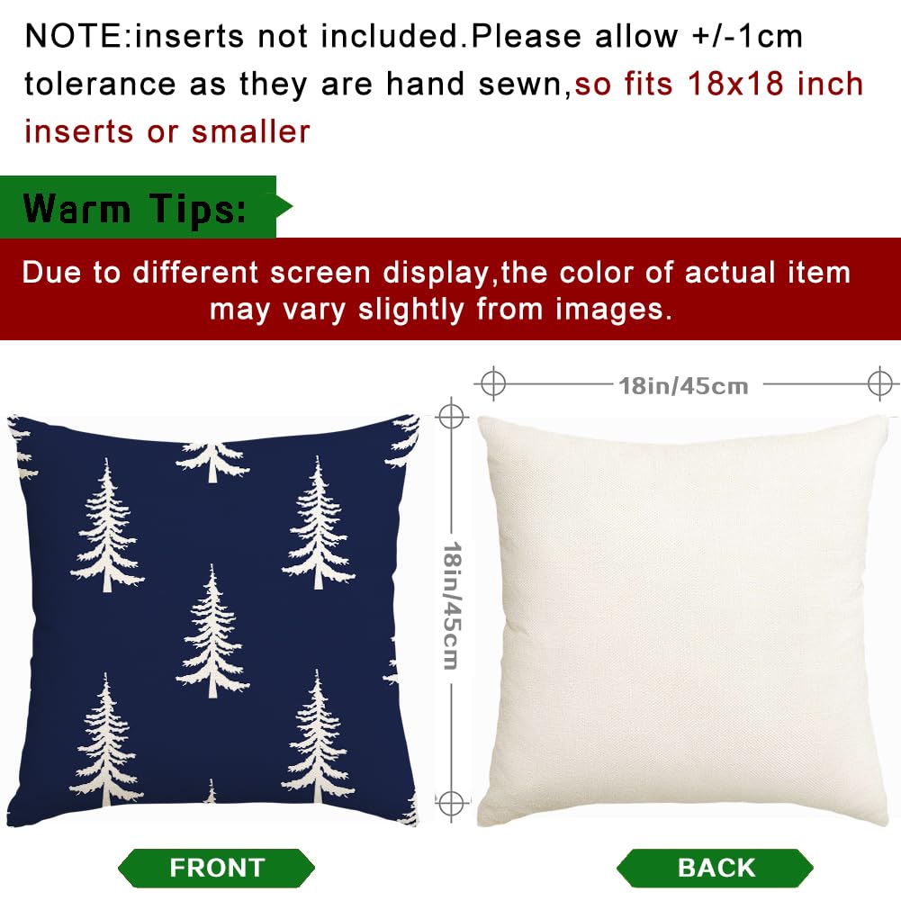 RABUSOFA Christmas Pillow Covers 18x18 inch Set of 2 Indoor Outdoor Waterproof Christmas Decor Tree Decorative Throw Cushion Cases Winter Xmas Holiday Decoration for Couch Patio Dark Blue