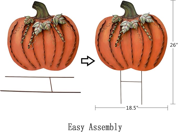 Metal Pumpkin Stakes Yard Signs Fall Decor Decorative Garden Stake Lawn Pumpkins Ornaments Outdoor Autumn Decoration for Harvest Halloween Thanksgiving (26" H Orange)