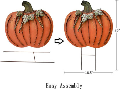 Metal Pumpkin Stakes Yard Signs Fall Decor Decorative Garden Stake Lawn Pumpkins Ornaments Outdoor Autumn Decoration for Harvest Halloween Thanksgiving (26" H Orange)
