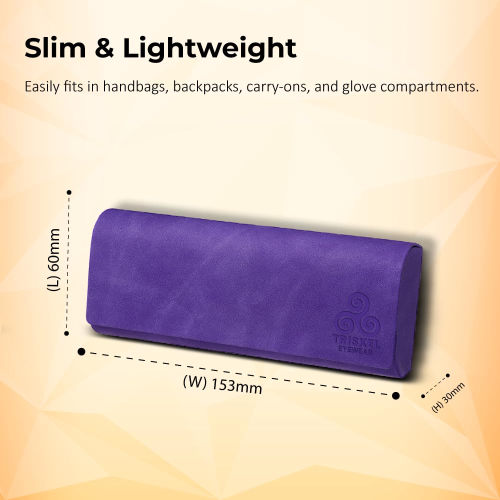 TRISKEL EYEWEAR Minimalist Rectangle Glasses Case – Slim Hard Shell PU Leather Eyewear Holder with Magnetic Closure (Amethyst Dawn)