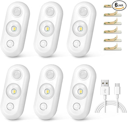 YGS-Tech LED Motion Sensor Light Indoor, Rechargeable Puck Lights, Magnetic Dimmable Under Cabinet Light, Wireless LED Lights for Closet, Kitchen, Stairs, Warm White, 6-Pack (White)