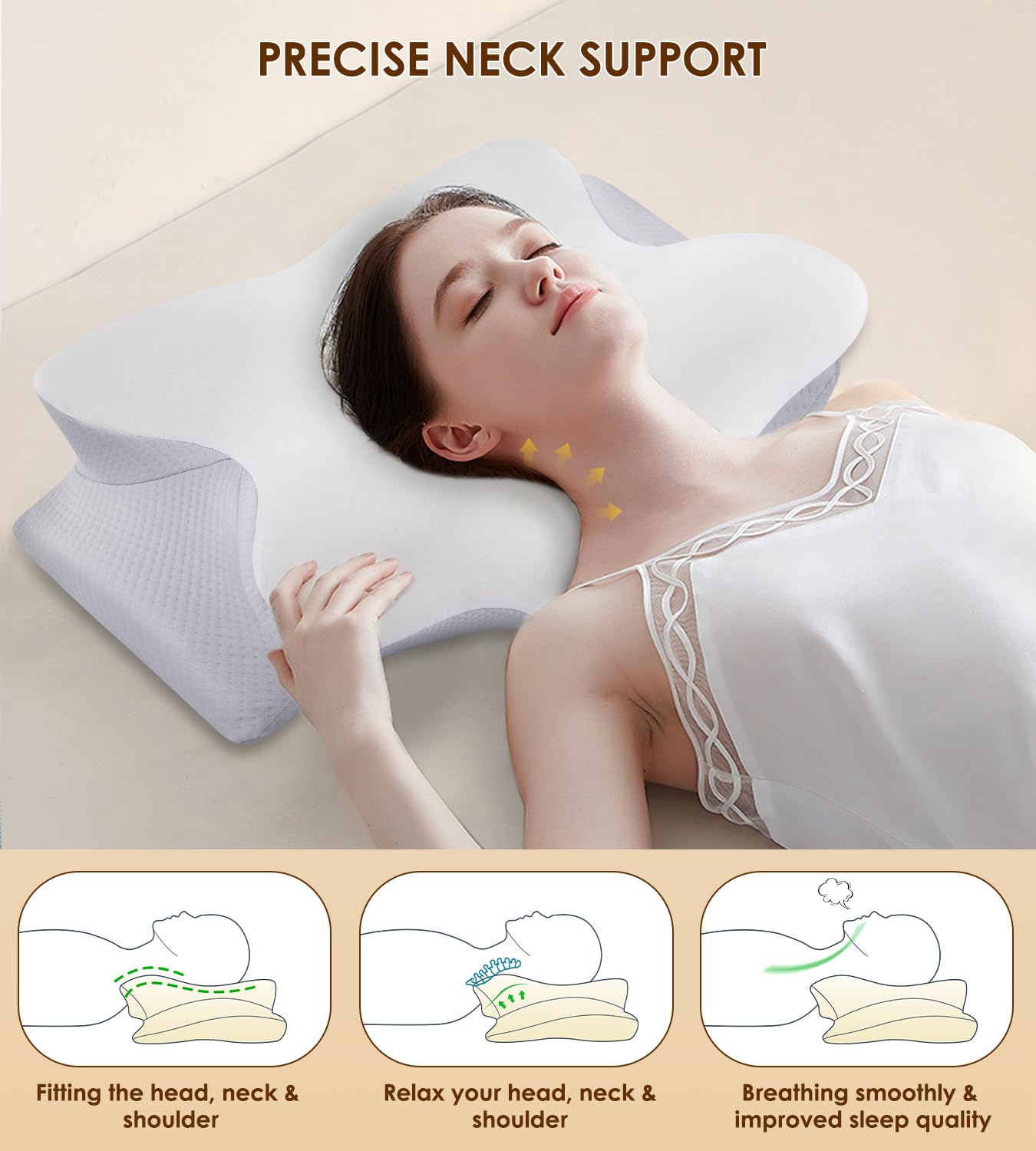 Cervical Pillow for Neck and Shoulder, Ergonomic Contour Memory Foam Pillows for Sleeping, Cooling Neck Support Pillow for Back Stomach Side Sleeper Dark Grey