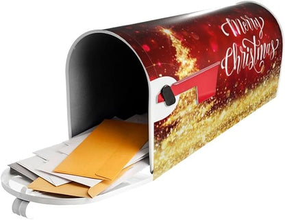 Mailbox Covers Merry Christmas Red Gold Magnetic Letter Post Box Cover Standard Size 25.5 x 21 Inch Garden Yard Home Decorative