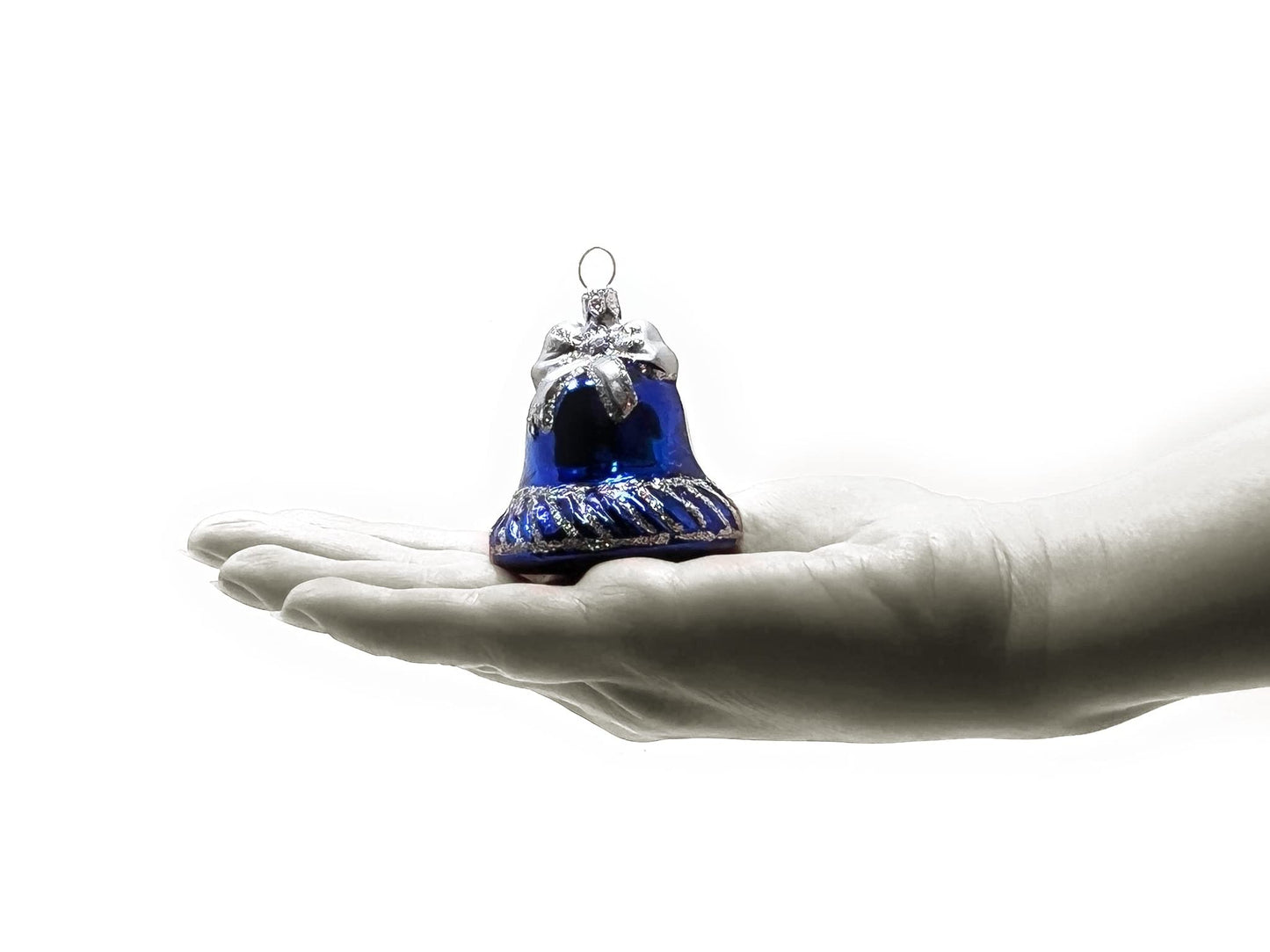 Polish Gallery Small Christmas Ornaments Blue Jingle Bell Handcrafted Mouth Blown Glass Christmas Ornaments in Bulk Small Ornaments for Crafts Made in Poland