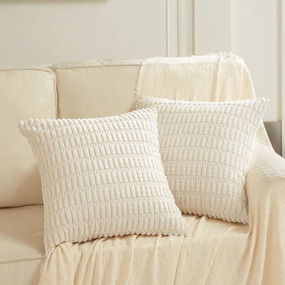 Fancy Homi Boho Decorative Throw Pillow Covers 20x20 Inch for Living Room Couch Bed Sofa, Rustic Modern Farmhouse Home Decor, Soft Corduroy Cream Square Cushion Case 50x50 cm