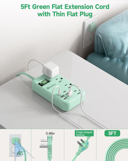 6 USB(2 USB C) Purple Travel Power Strip- 5Ft Lavender Extension Cord with 24W USB Charging Station and 4 Outlets, Purple Desk Accessories with Surge Protector for Cute Kawaii Office Dorm Room
