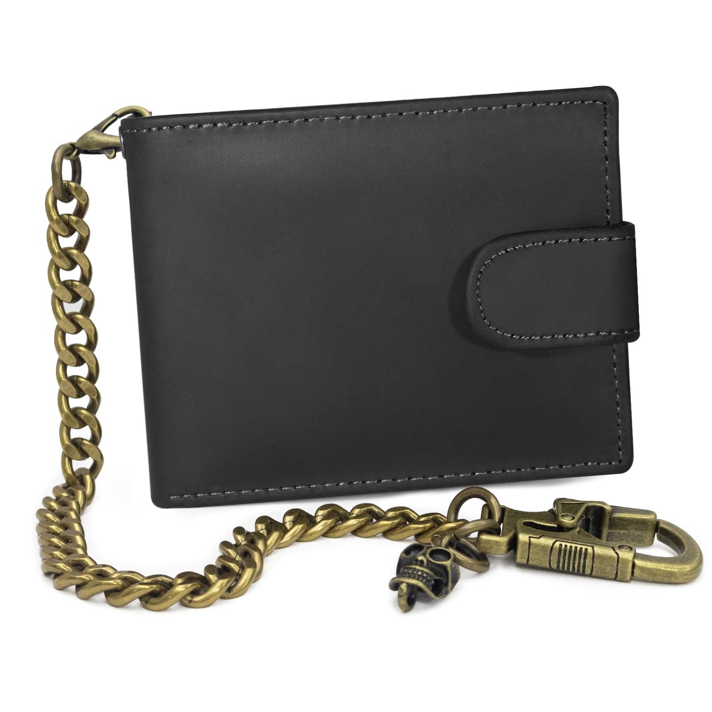 Ahiller Chain Wallet for Men Crazy Horse Bifold Leather Wallet with Chain, Anti-Theft Mens Wallets with Gift Box,Zippered Bill Compartment,ID Window, Card Slots-Black