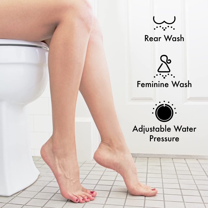SHIKITEK Bidet Attachment for Existing Toilet Seats, Ultra-Slim, Non Electric, Dual Nozzle, Rear & Feminine Wash, Fresh Cold Water Sprayer, Badays Bedets Bedits Badette Bidgets, Silver