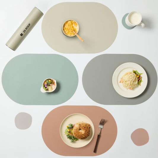 Matt Oval Silicone Placemats Set of 4 with Matching Coasters – Heat Resistant, Waterproof, Easy to Clean Non-Slip Modern Dining Table Mats – Premium Leather Textured Japandi Kitchen Decor