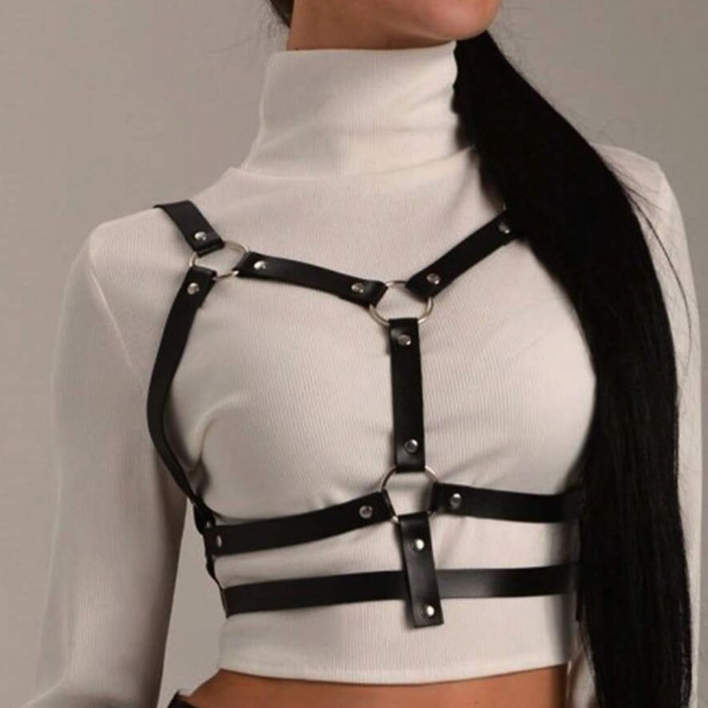 NOFIBAF Punk Belt Goth Leather Body Chain Black Waist Chain Belts Sexy Adjustable Body Accessories for Women Girls