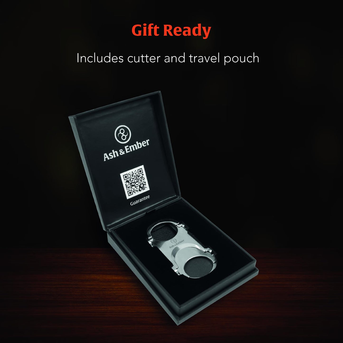 Guillotine Cigar Cutter – Premium Guillotine Cigar Cutter with Stainless Steel Finish, Dual-Ring Ergonomic Grip, Compact Travel-Friendly Design, PU Leather Pouch, Gift-Ready Box – Ash & Ember