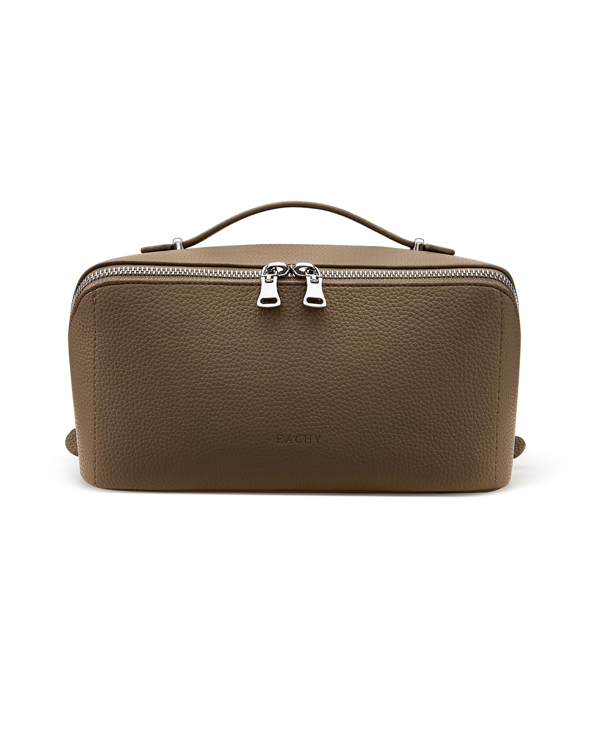 EACHY Travel Makeup Bag, Lychee Leather Large Capacity Cosmetic Bag for Women, Open Flat Toiletry Bag with TPU Brush Compartment, Waterproof Skincare Organizer Travel Essentials