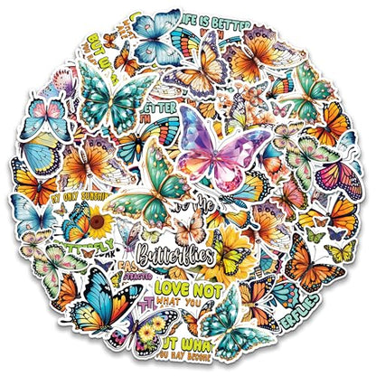 Butterfly Stickers 50 Pieces Vinyl Waterproof Decal for Laptop Water Bottle Phone Car Window Bike Motorcycle Stakeboard Scrapbook Butterflies Sticker Gifts for Kid Teen Adult