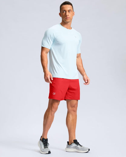 G Gradual Men's Athletic Running Shorts with Zipper Pockets Quick Dry 7"/ 5"/ 9" Workout Gym Shorts for Basketball Hiking(Deep Red,5XXXL)