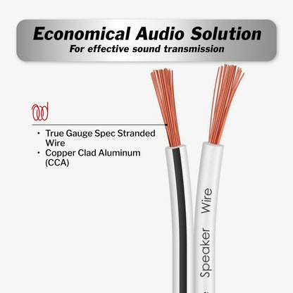 InstallGear Speaker Cable - 14 Gauge AWG (100ft - White) - White Speakers Wire Cable - Speaker Wire for Outdoor, Automotive, and Marine