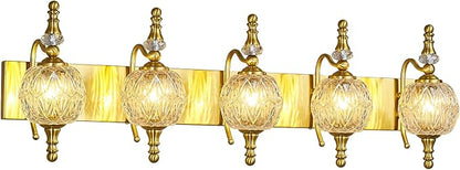 Modern Crystal Bathroom Vanity Lights Fixtures Over Mirror Gold Vintage 5-Lights 36 Inch Bathroom Light Fixtures Glass Crystal Vanity Lights