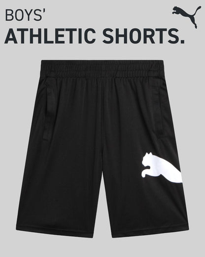 PUMA Boys Athletic Shorts - Quick Dry Breathable Interlock Performance Boys Basketball Shorts with Pockets (Sizes: 4-20), Size 14-16, Puma Black/White