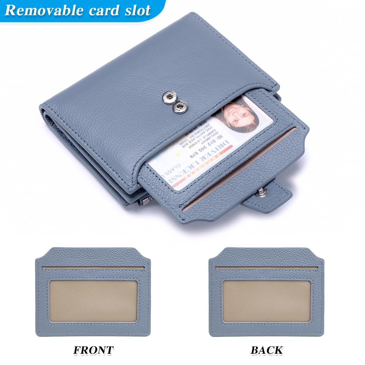 FREYAMIRA Rfid Blocking Wallet for Women Bifold Leather Wallet Compact Card Holder with Zipper Coin Pocket & 4 ID Windows,Blue