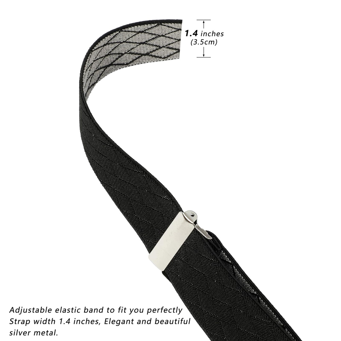 LEHOMU Men Suspenders Adjustable,1.4 Inch Wide Heavy Duty Y-Back Elastic Tuxedo Elastic Mens Suspenders with Leather Buttons and 3 Metal Clips,Black and Grey Stripe